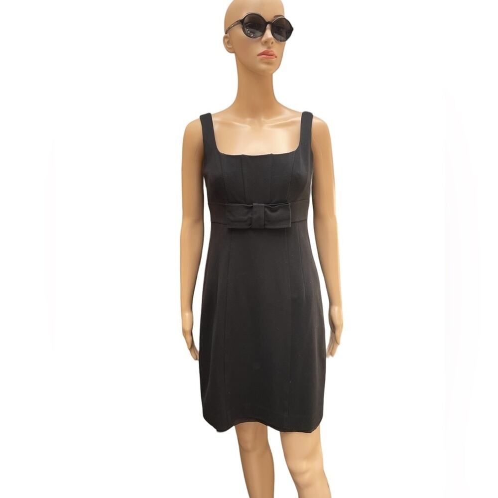 Nanette Lepore Mini Dress Women 6 Black Square Neck Bow Tie Slit Classy Cocktail